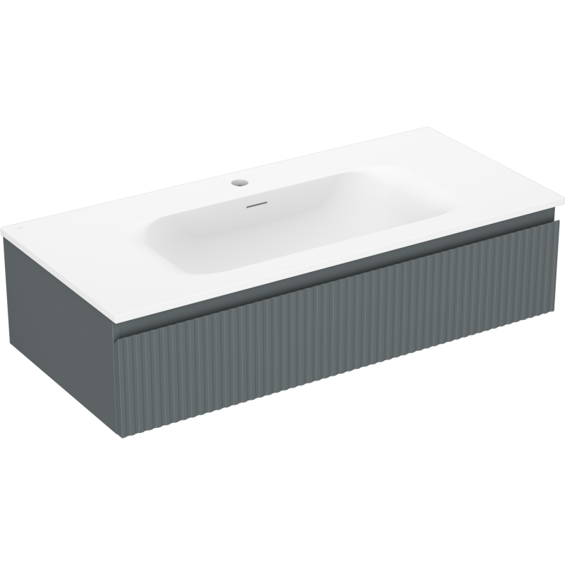 Servantskap med vask 100 cm Mexen Rivel grafitt med hvit topp, sett skrått forfra.