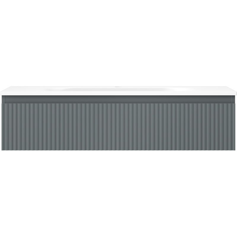Servant med skap Mexen Rivel 100 cm i grafitt med vertikale riller og hvit porselentopp.