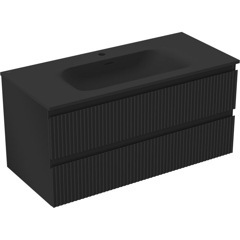 Servantskap med vask 100 cm svart matt Mexen Rivel, 2 skuffer – 91A20-10047-2-BFF71-W23M71