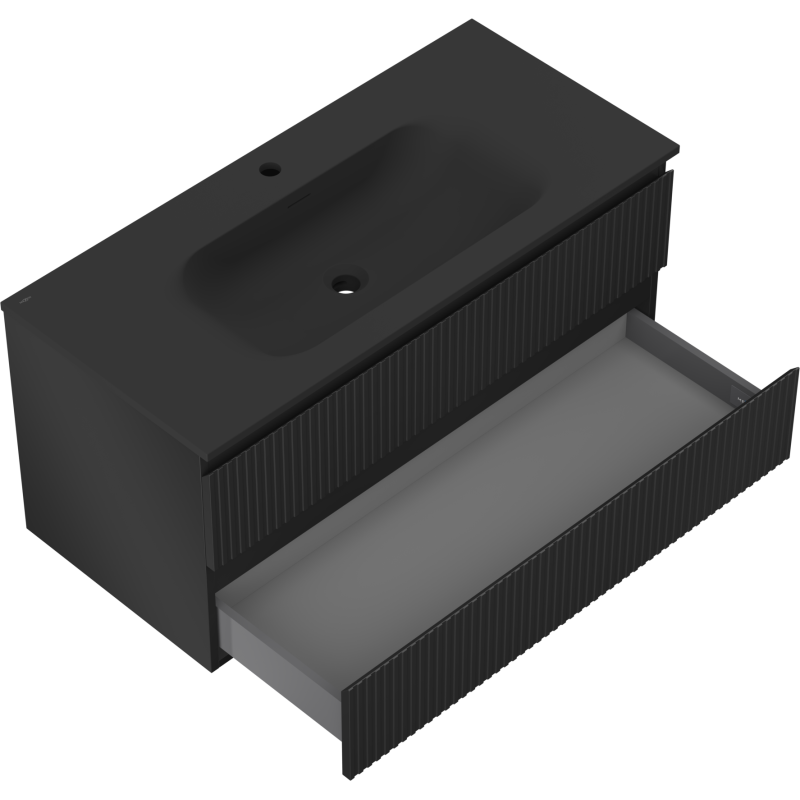 Servantskap med vask 100 cm svart matt Mexen Rivel, 2 skuffer – 91A20-10047-2-BFF71-W23M71