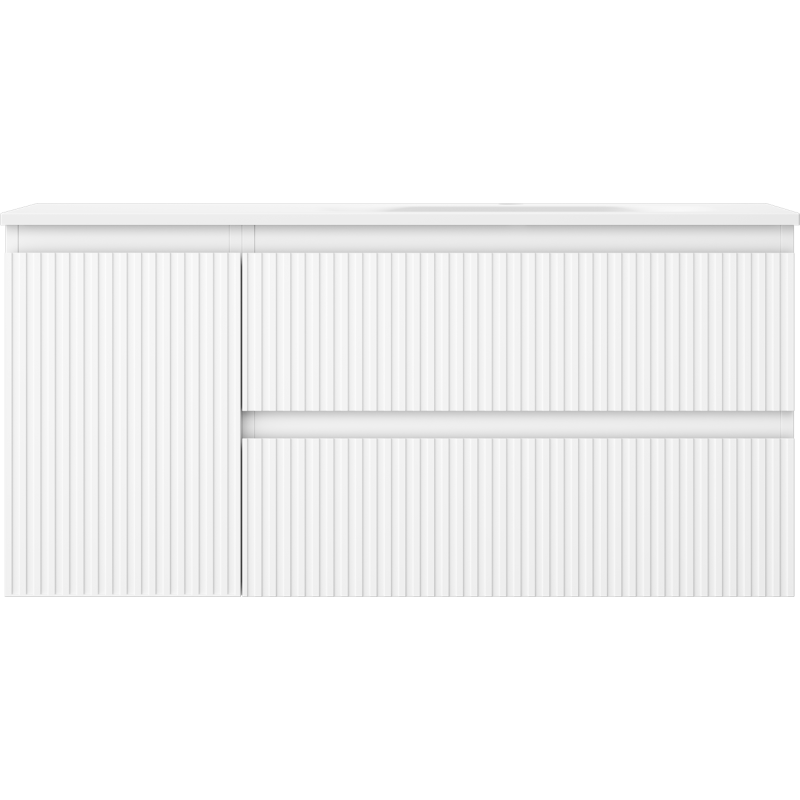 Servant med skap 100 cm hvit matt Mexen Rivel med vertikale riller og integrerte håndtak.