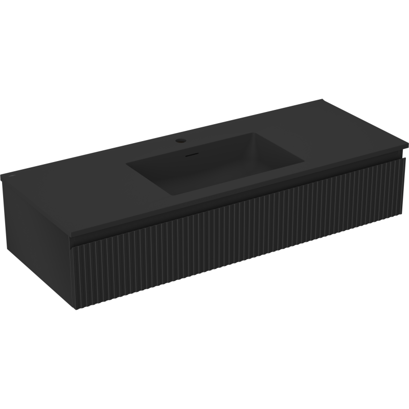 Servantskap med vask 120 cm svart matt Mexen Rivel Otis med rektangulær form og vertikale riller.