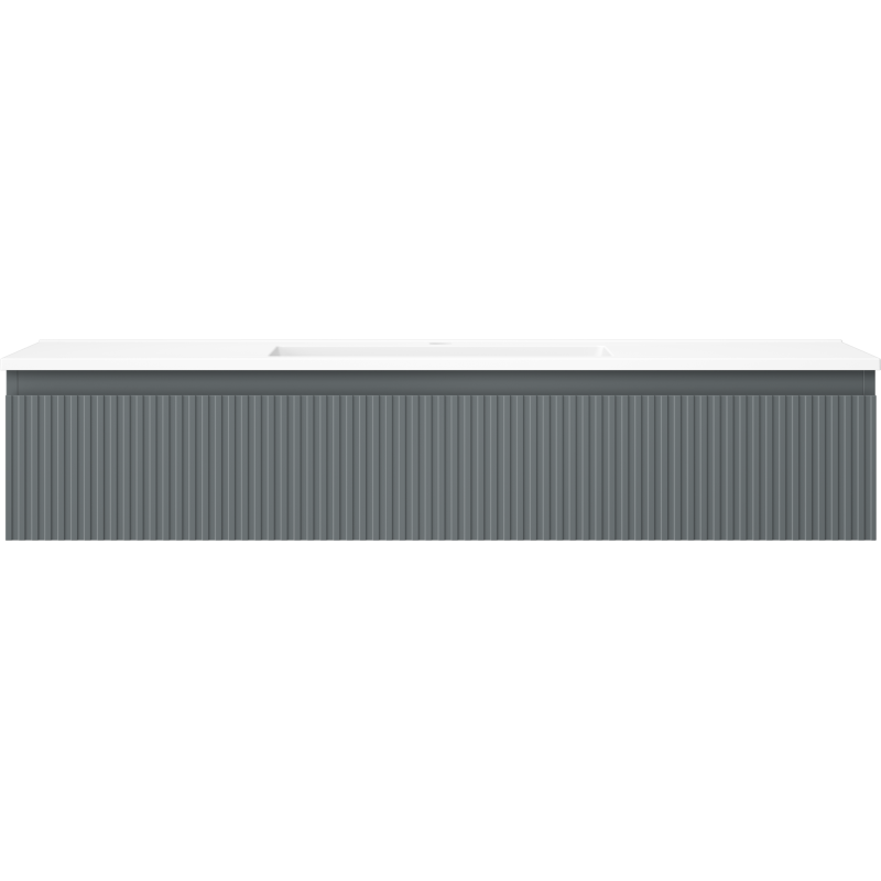 Servant med skap i grafitt matt og hvit matt, sett forfra med rillet front og moderne design.