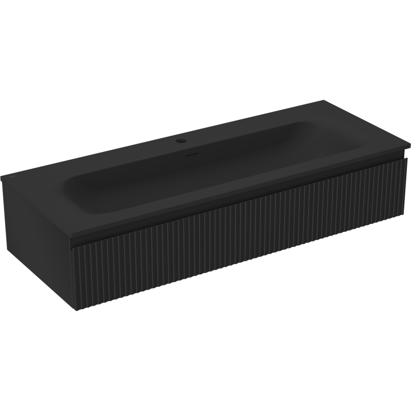 Servantskap med vask 120 cm svart matt med vertikale riller og ett hull til blandebatteri.