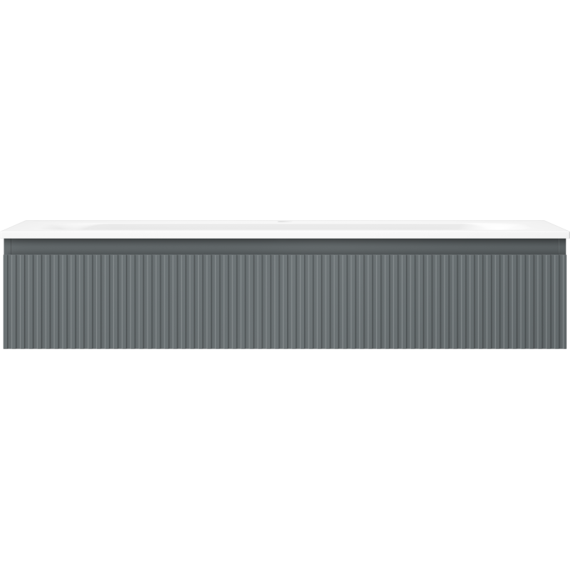 Servant med skap Mexen Rivel 120 cm, hvit topp og grå, vertikalriflet front uten håndtak.