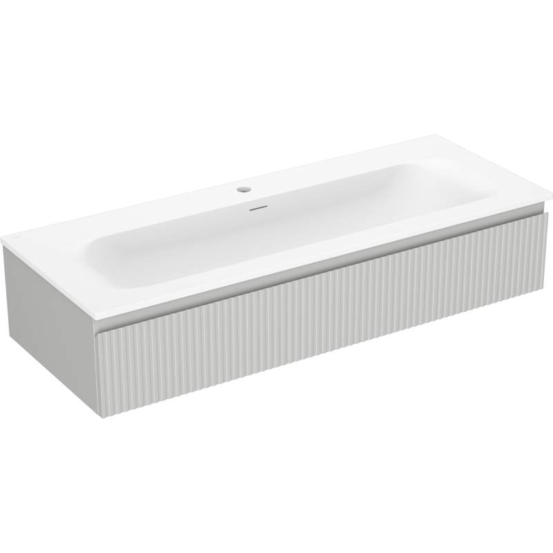 Servantskap med vask 120 cm grå matt Mexen Rivel Vela med rillet skuffefront og glatt servant.