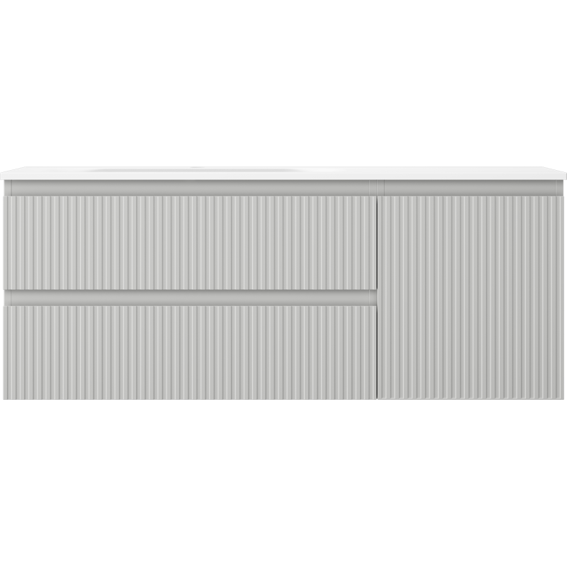 Servant med skap Mexen Rivel 120 cm i grå matt med rillemønstret front og integrerte håndtak.