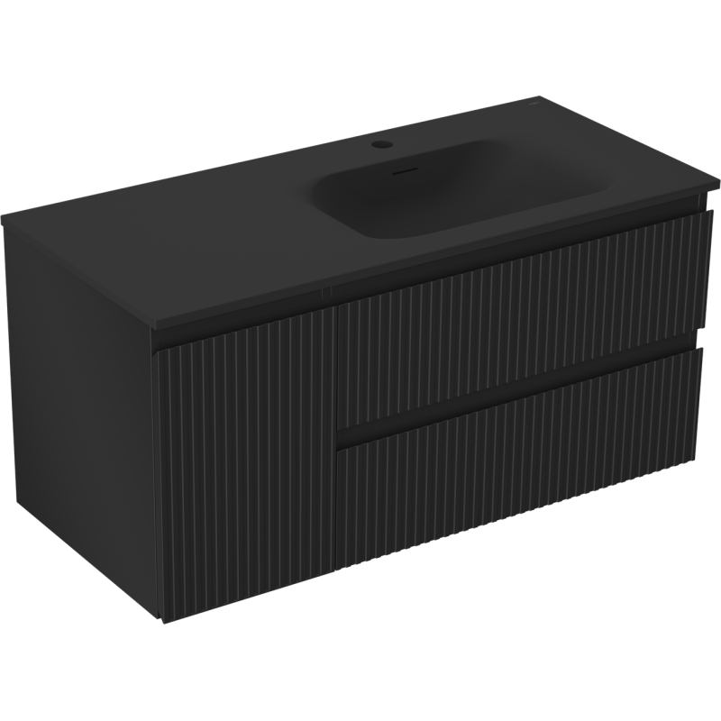 Servantskap med vask 120 cm Mexen Rivel i matt svart med vertikale riller og integrerte grep.