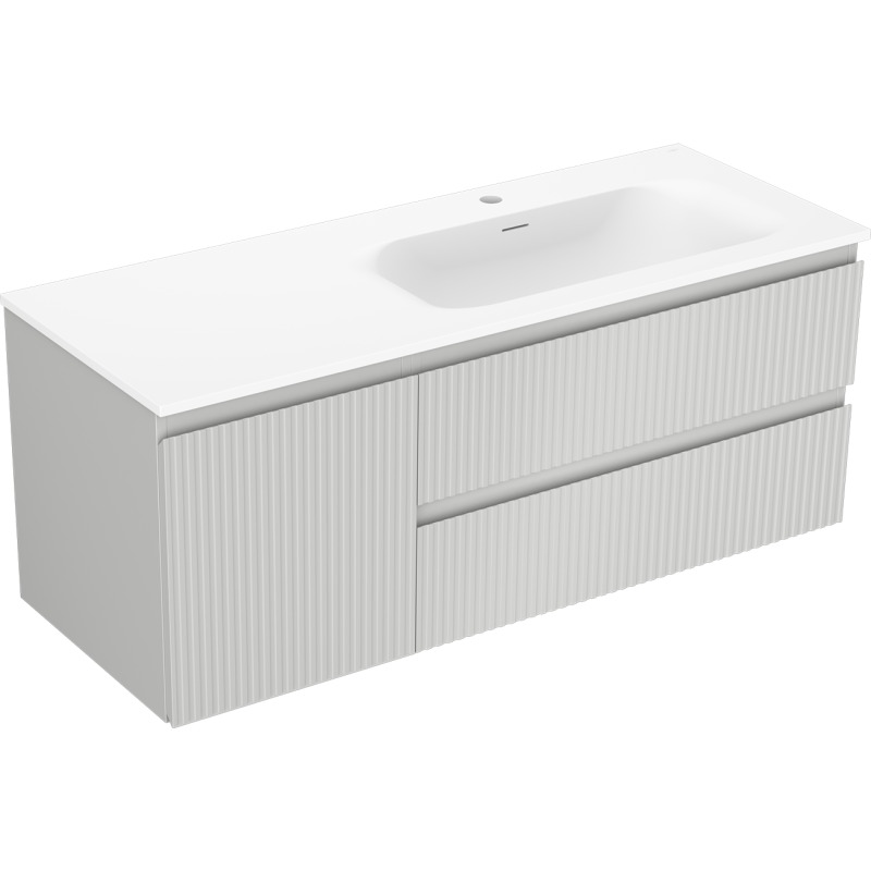 Servantskap med vask 120 cm Mexen Rivel Vela i hvit matt med to skuffer og integrert servant.