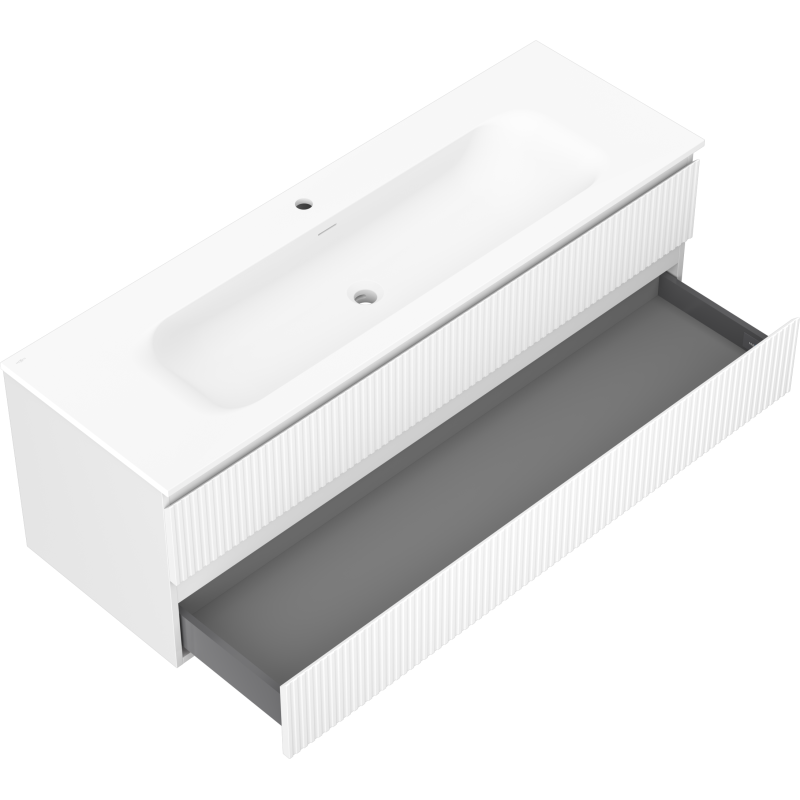 Servantskap med vask 140 cm hvit matt Mexen Rivel Vela, 2 skuffer – 91A20-14047-2-BFF01-W23M01