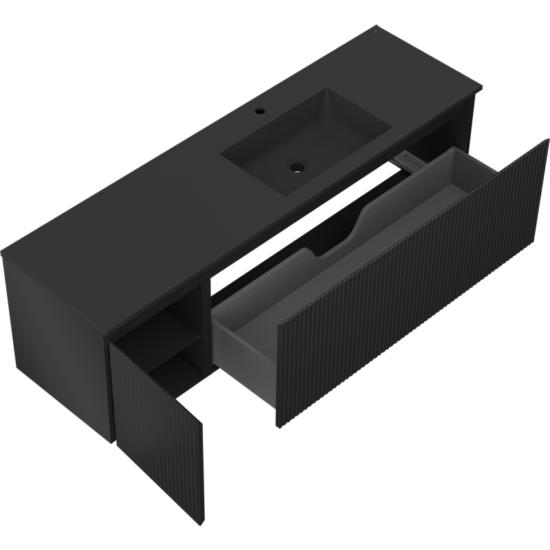 Servantskap med vask 160 cm svart matt Mexen Rivel Otis høyre – 91A23-16047-3-BBFF71-W18P71