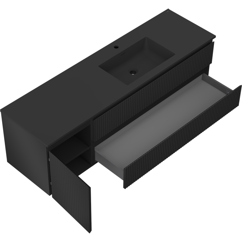 Servantskap med vask 160 cm svart matt Mexen Rivel Otis høyre – 91A23-16047-3-BBFFF71-W18P71
