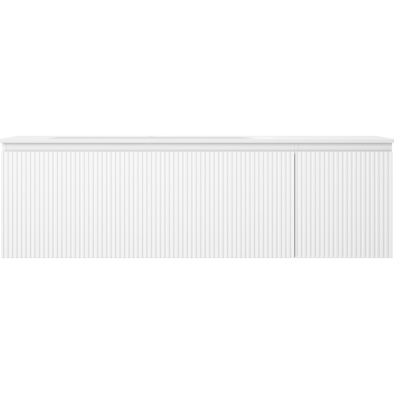 Servant med skap Mexen Rivel Vela 160 cm hvit med vertikale riller, sett rett forfra.