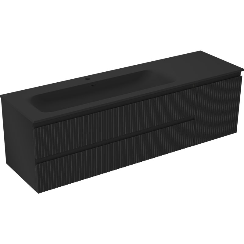 Servantskap med vask 160 cm Mexen Rivel Vela i svart matt med rillefront og to brede skuffer.