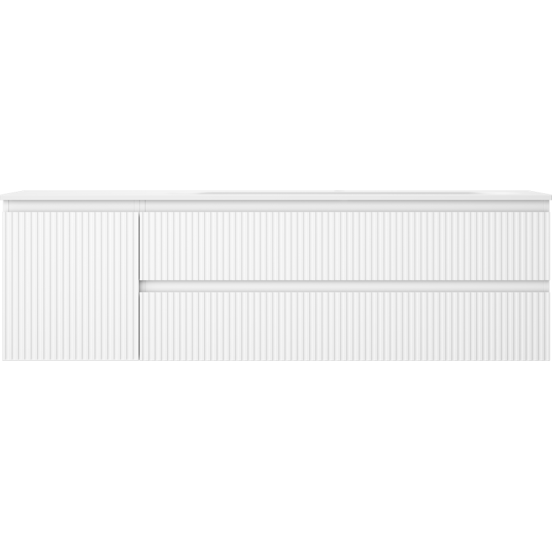 Servant med skap 160 cm Mexen Rivel Vela hvit med rillemønstret front, sett forfra.