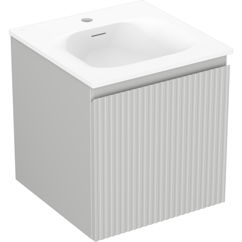 Servantskap med vask 45 cm grå/blå matt Mexen Rivel med riflete front i moderne design.