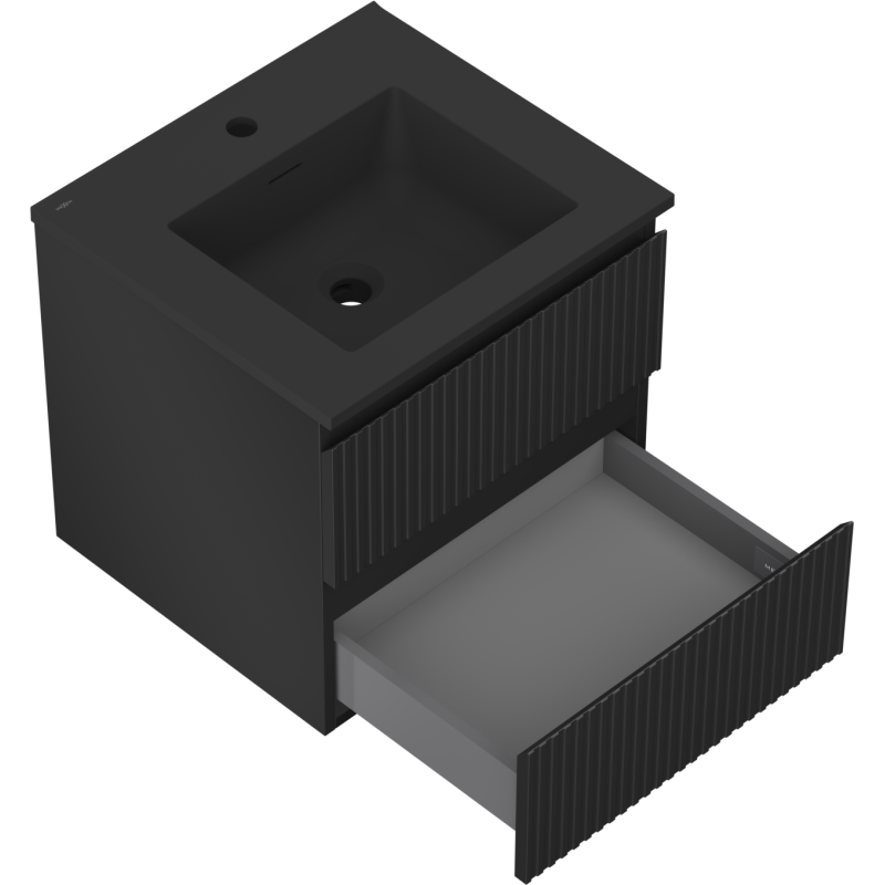 Servantskap med vask 50 cm svart matt, 2 skuffer Mexen Rivel – 91A20-05047-2-BFF71-W18M71