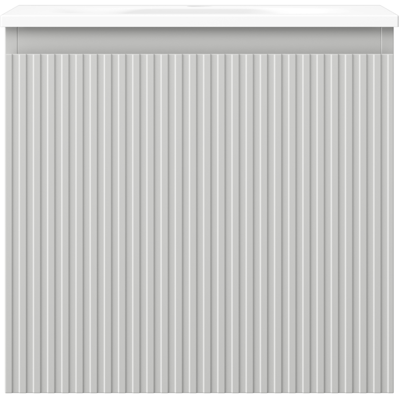 Servant med skap i grå matt finish, riflet front og hvit topp, modell Mexen Rivel Vela 50 cm.