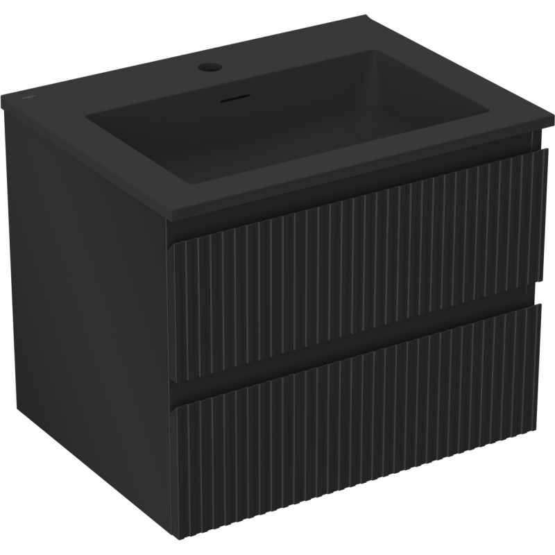 Servantskap med vask 60 cm, svart matt, 2 skuffer Mexen Rivel – 91A20-06047-2-BFF71-W18M71