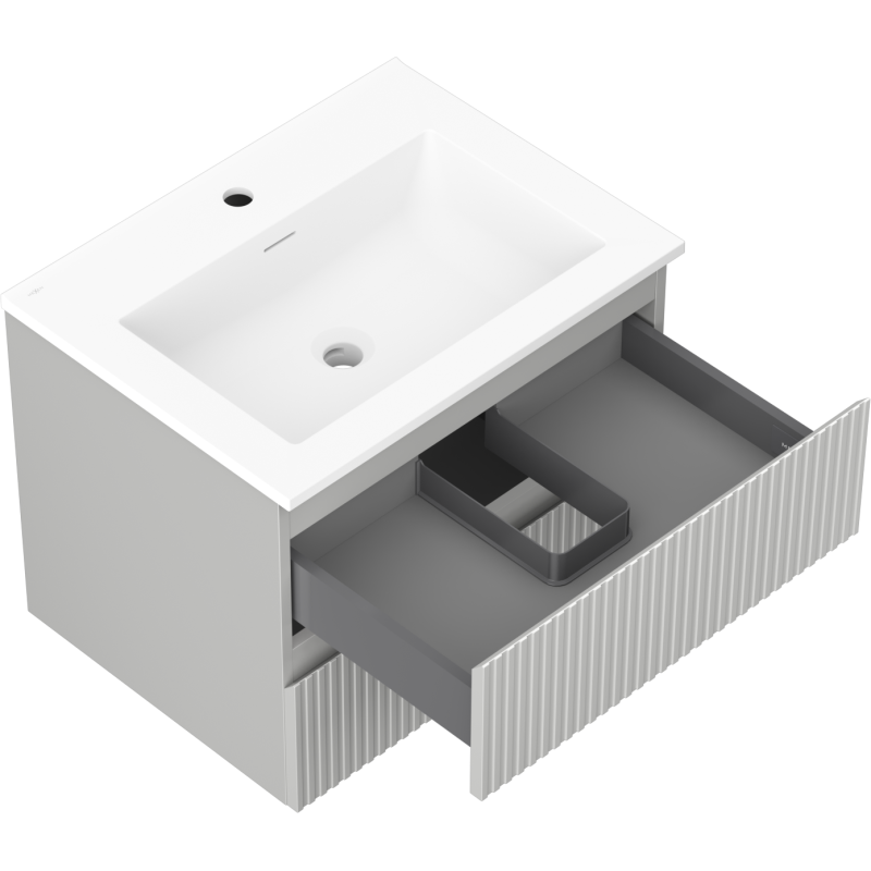 Servantskap med vask 60 cm grå matt Mexen Rivel, 2 skuffer – 91A20-06047-2-BFF62-W18M01