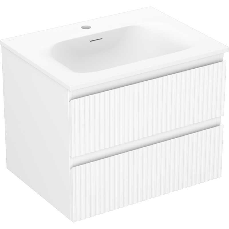 Servantskap med vask 60 cm Mexen Rivel hvit matt med to skuffer og vertikale riller.