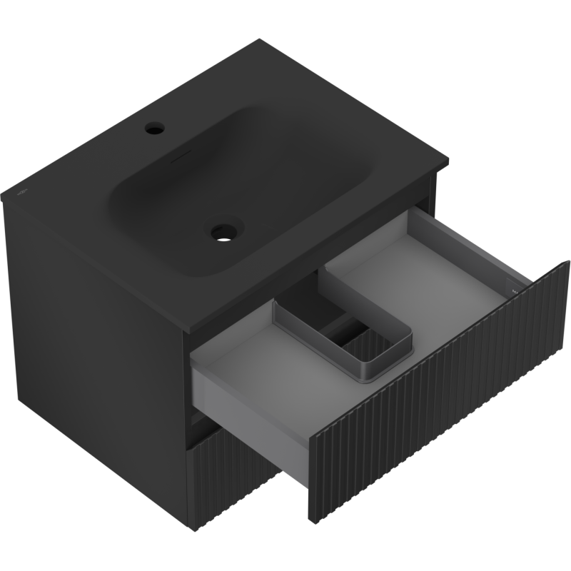 Servantskap med vask 60 cm svart matt, 2 skuffer Mexen Rivel – 91A20-06047-2-BFF71-W23M71