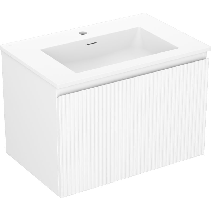 Servantskap med vask Mexen Rivel/Otis 70 cm hvit matt med vertikale riller og hull til armatur.