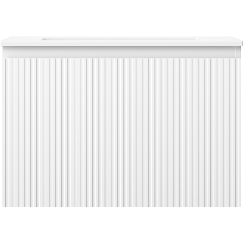 Servant med skap Mexen Rivel/Otis 70 cm hvit matt med vertikale riller og én skuff, sett forfra.