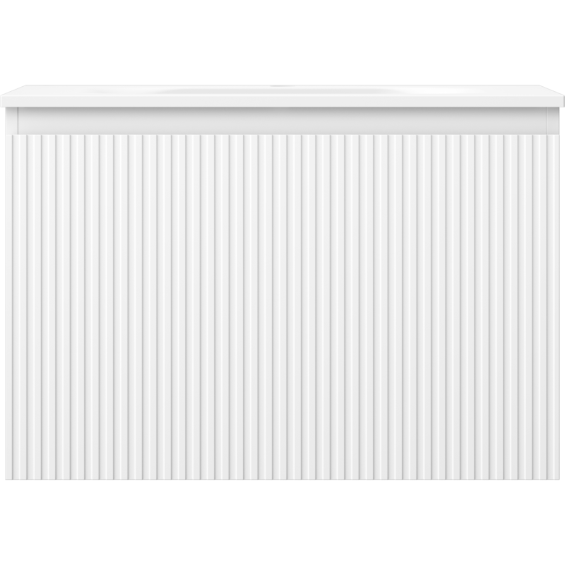 Servant med skap 70 cm hvit matt Mexen Rivel Vela med ribbet front og markert topplokk.