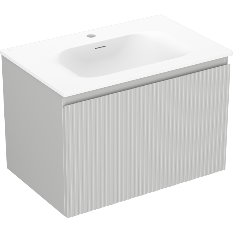 Servantskap med vask 70 cm grå matt Mexen Rivel Vela med rillet front og integrert hvit servant.