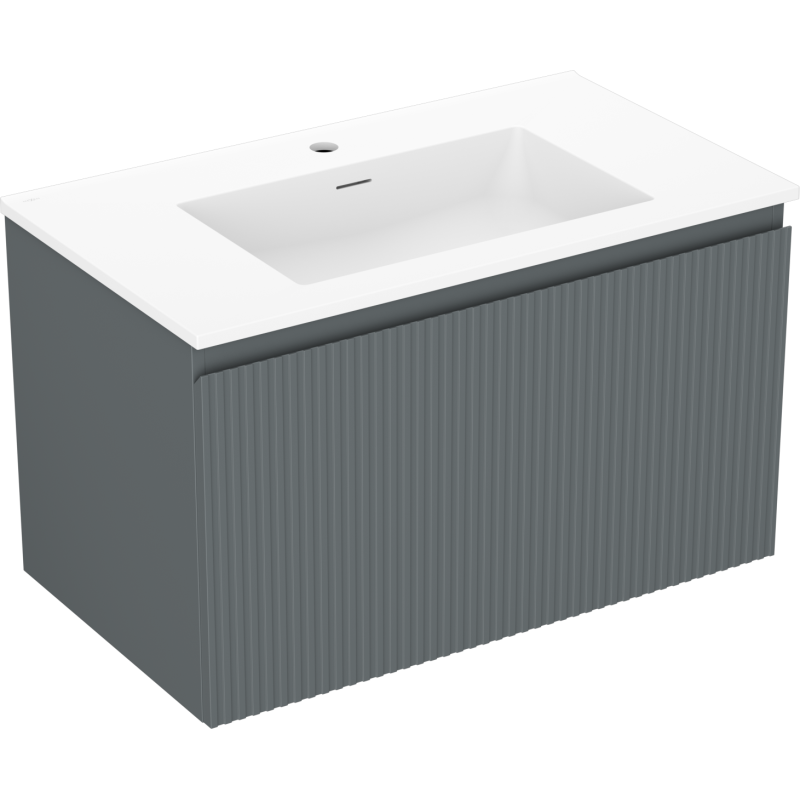 Servantskap med vask 80 cm Mexen Rivel i grafitt matt med hvit servant, skrå forfra venstre vinkel.