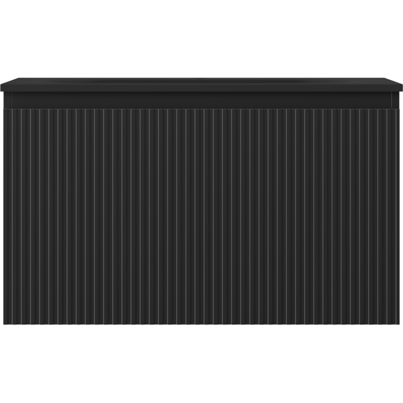 Servant med skap 80 cm svart matt Mexen Rivel med vertikale riller, sett rett forfra.