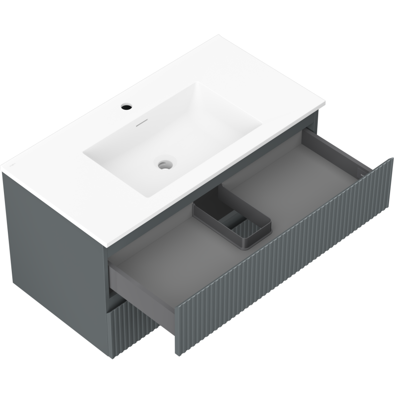 Servantskap med vask 90 cm grafitt matt/hvit matt, 2 skuffer Mexen Rivel – 91A20-09047-2-BFF66-W18M01