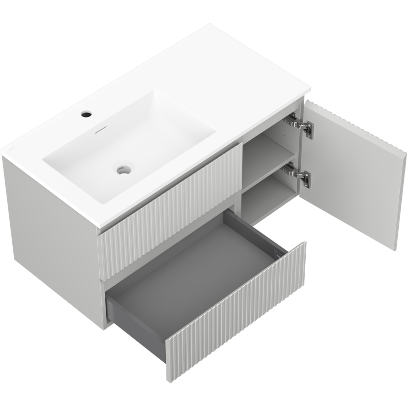 Servantskap med vask 90 cm grå matt/bølgemønstret Mexen Rivel – 91A23-09047-3-BBFFF62-W18L01