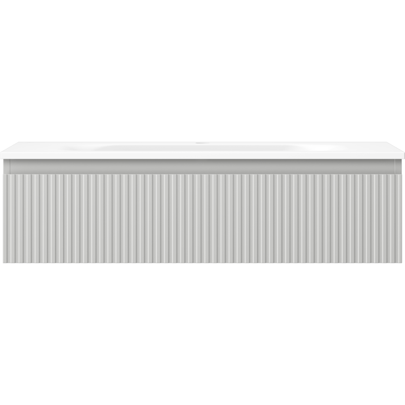 Servant med skap 90 cm Mexen Rivel i grå/blå matt med vertikale rifler og hvit topp.