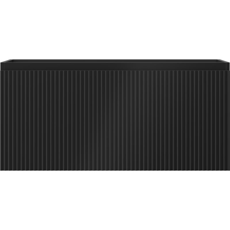 Underskap til servant i svart matt med vertikale riller, sett rett forfra.