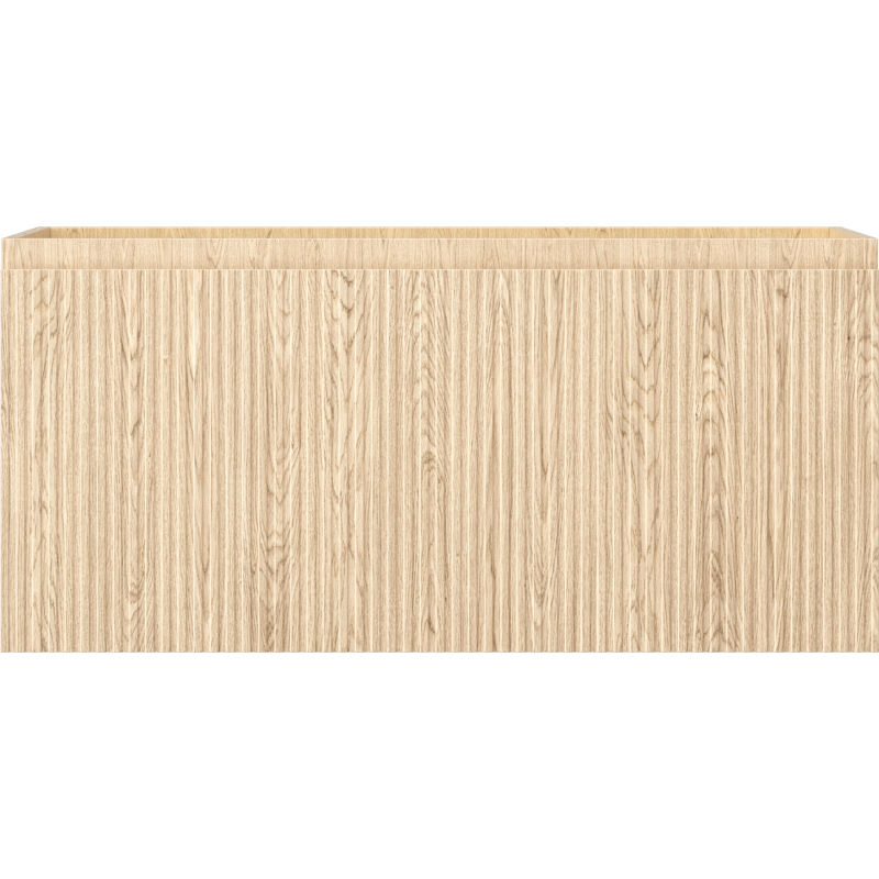 Underskap til servant i lyst eikemønster med riflet front og én skuff, sett rett forfra.