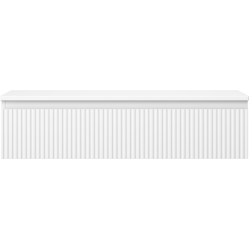 Underskap til servant Mexen Rivel 100 cm i hvit matt med én skuff og vertikale riller, sett forfra.