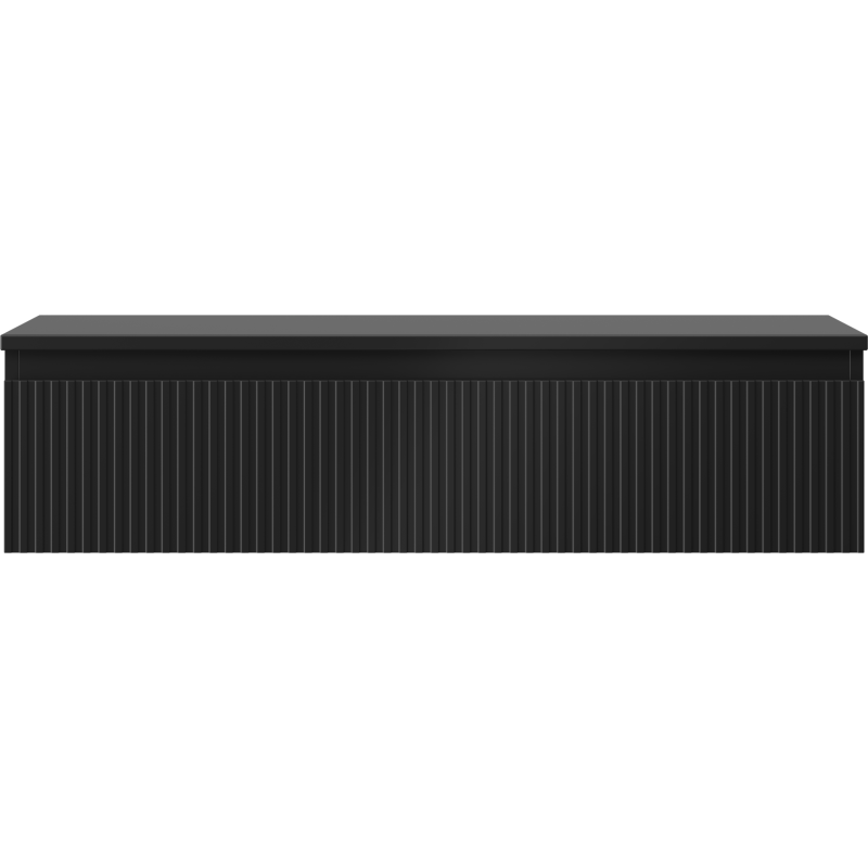 Underskap til servant Mexen Rivel 100 cm i svart matt med vertikale riller og én skuff.