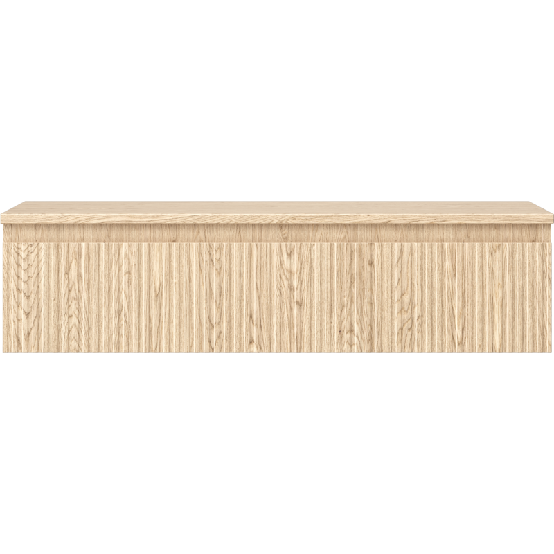 Underskap til servant i lys eik med riflet front og én skuff, sett forfra uten synlige håndtak.