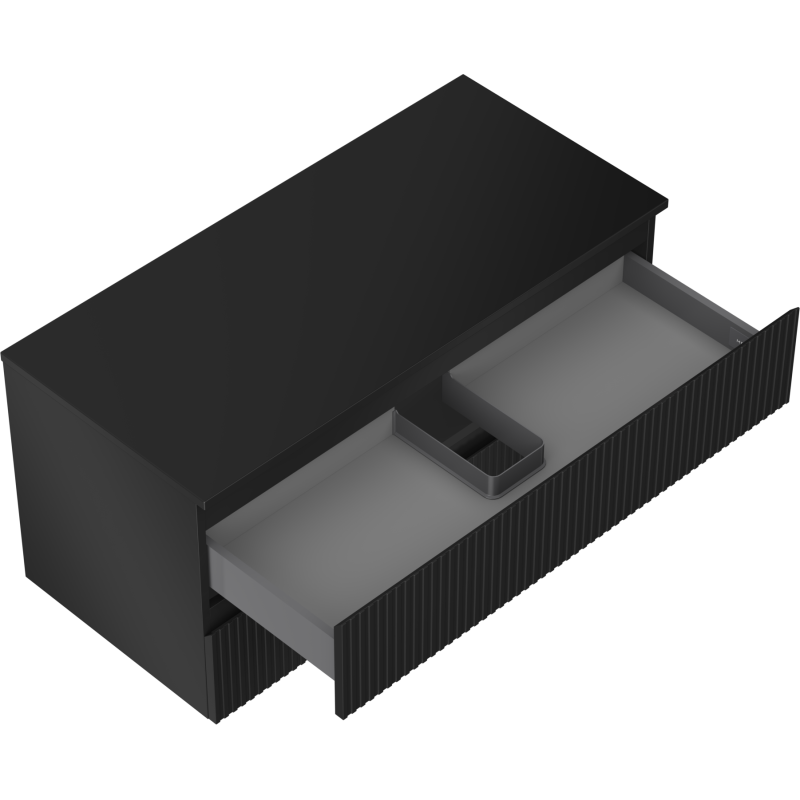 Servantskap uten vask svart matt Mexen Rivel 100 cm med åpen skuff og integrert oppbevaring.