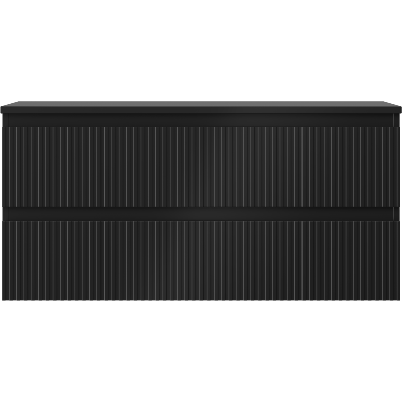 Underskap til servant i svart matt finish med to skuffer og vertikale riller på fronten.