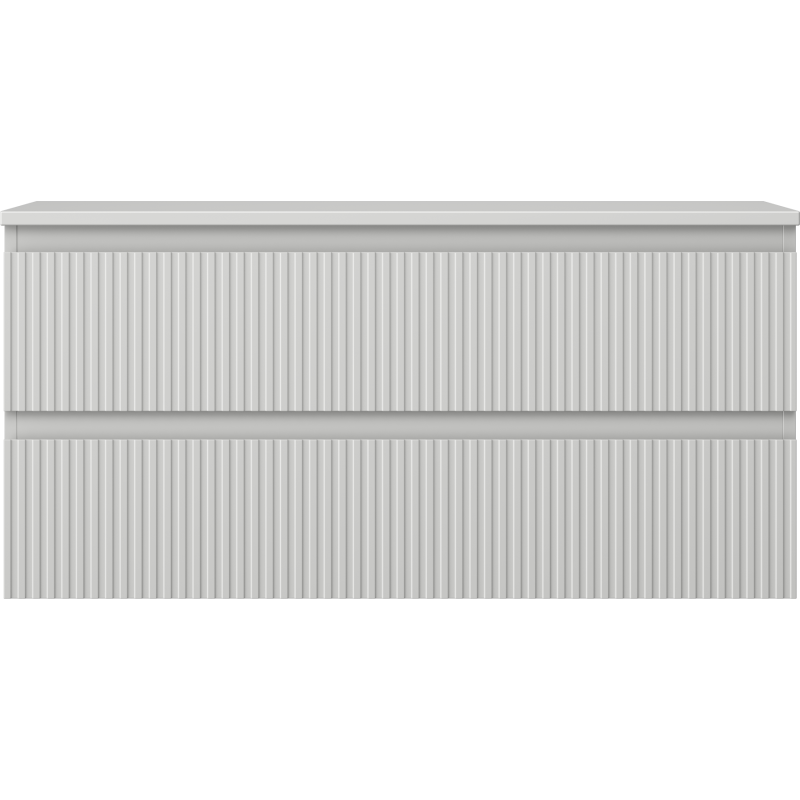 Underskap til servant i grå matt med to riflete skuffer sett forfra uten håndtak.