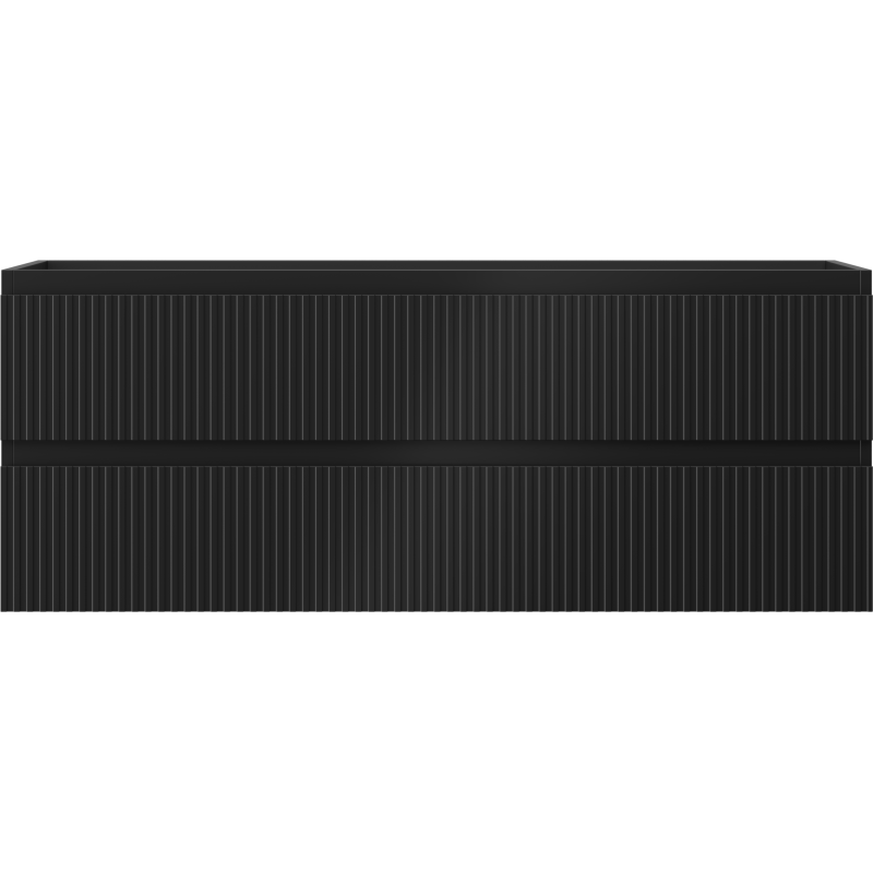 Underskap til servant Mexen Rivel 120 cm i svart matt med to skuffer og vertikale riller.