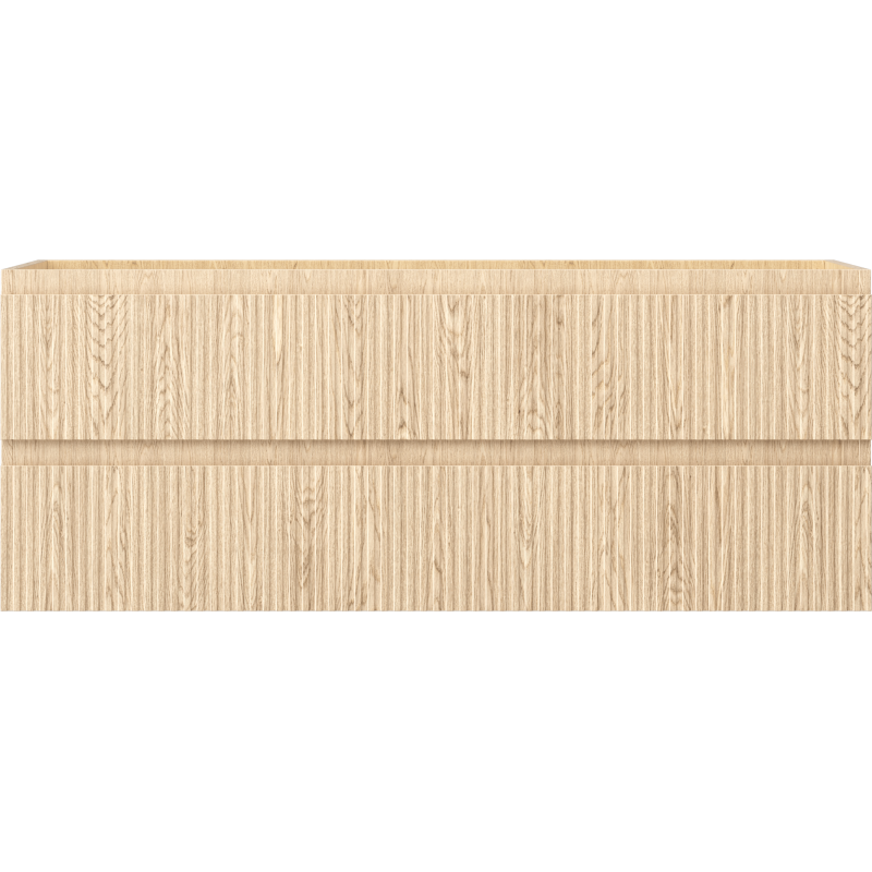 Underskap til servant i lys eik med riflet front og to skuffer, sett rett forfra.