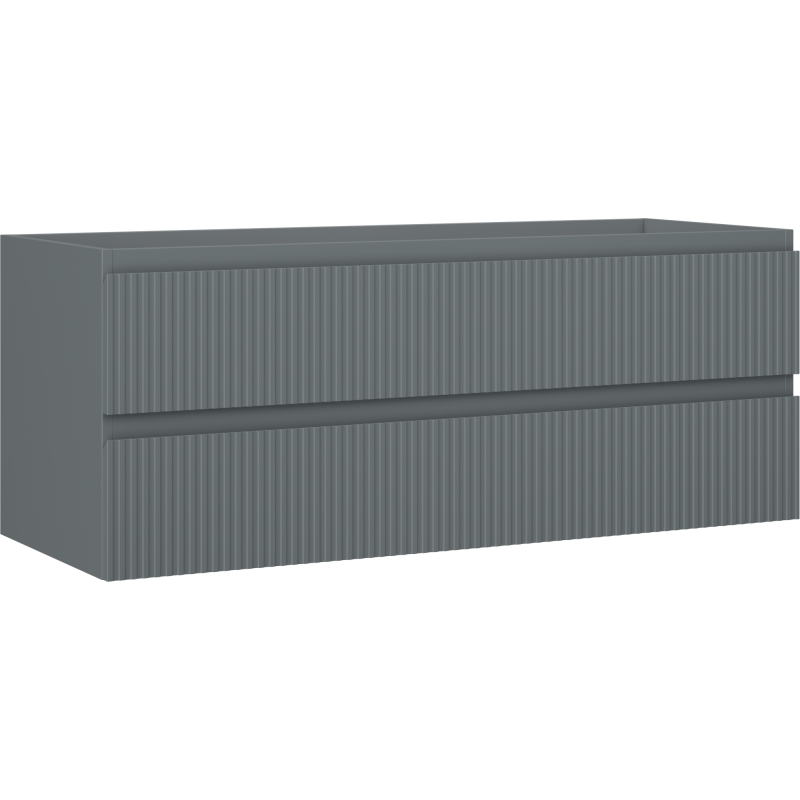 Servantskap 120 cm grafitt matt med to rillede skuffer sett fra skrå vinkel.