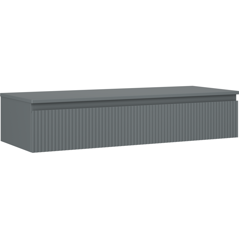 Servantskap 120 cm grafitt matt med riflet front og en skuff, sett skrått forfra.