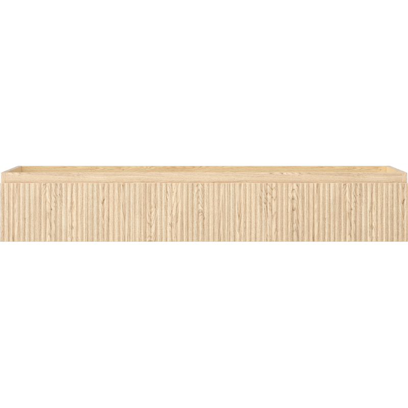 Underskap til servant i lys eik med vertikale riller og én skuff, sett rett forfra.