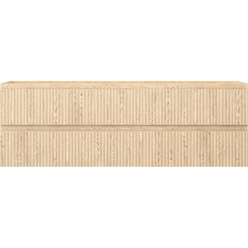 Underskap til servant i eik med riflet front, to skuffer og integrerte håndtak, frontvisning.