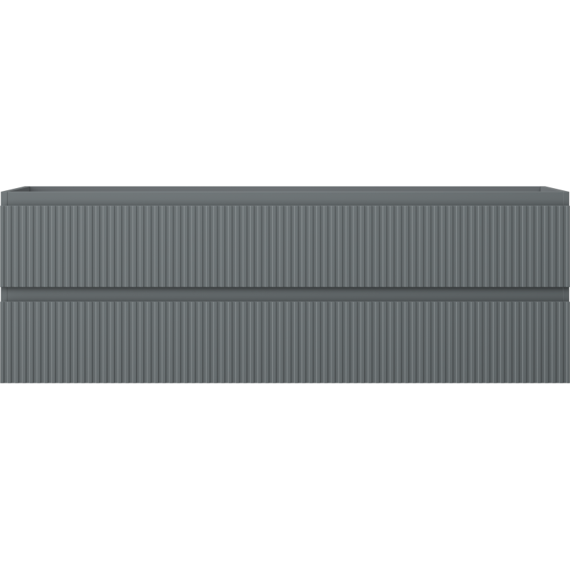 Underskap til servant i grafitt matt med vertikale riller, nærbilde av sammenføyning på midten.